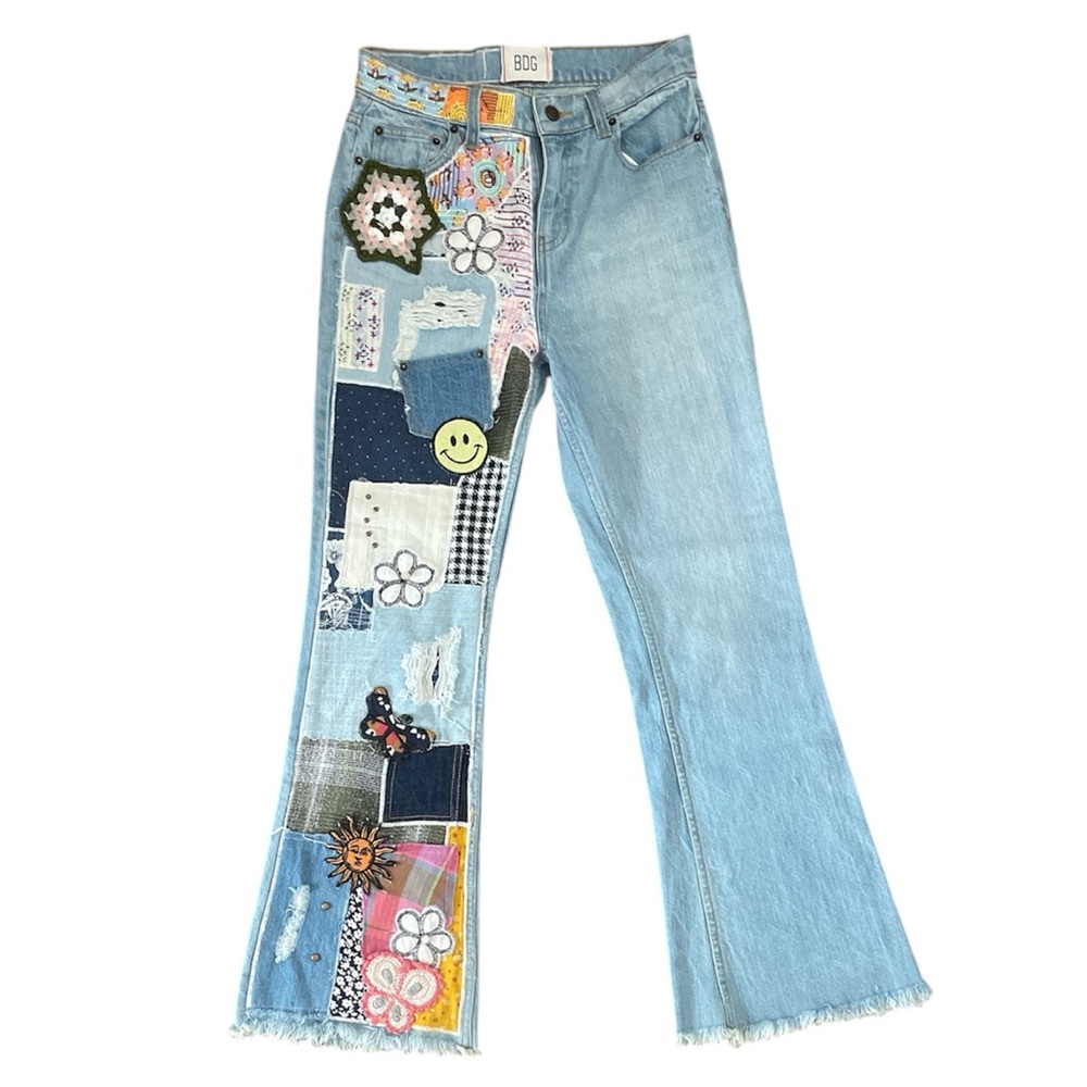 EUC BDG URBAN OUTFITTERS Patchwork Flare Jeans - Light Blue SIZE 26